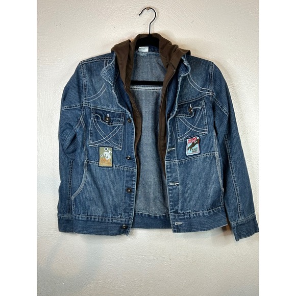 Jackets & Blazers - Cantarana Womens Y2K Denim Jacket Brown Hooded Western Rodeo Graphic Blue 14